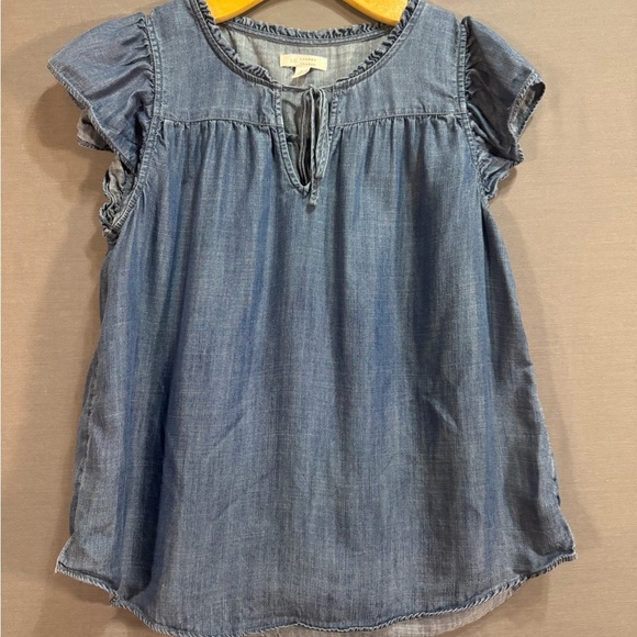 LC Lauren Conrad Chambray Ruffle Blouse - Picture 1 of 4